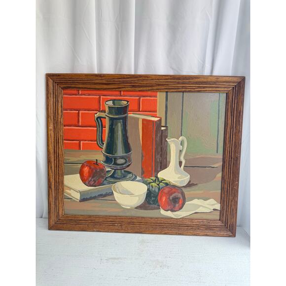 Vintage 1963 Mid-Century Paint By Number Still Life Wood Frame | 19" x 23" - Picture 2 of 9